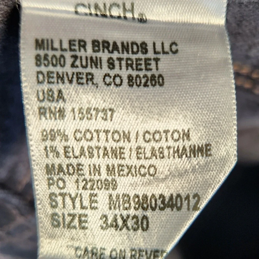 Cinch Jeans Men 34x30 Black Excellent Straight Leg Western Denim MB98034012